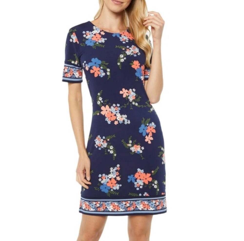 Michael Kors Navy Blooming Bouquets Sheath Dress Size M